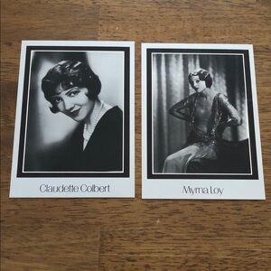 Myrna Loy and Claudette Colbert Celebrity Stars Two Postcard Photos